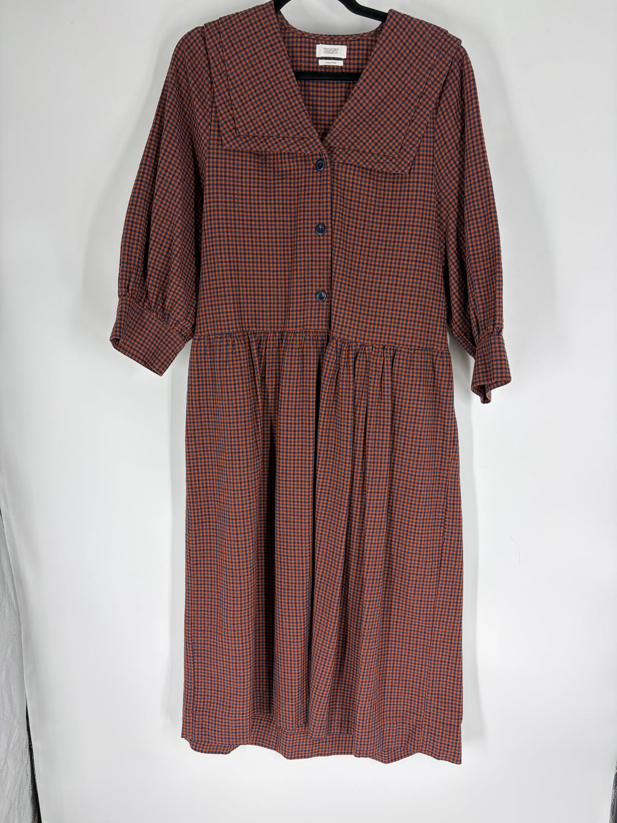 Red Toast Gingham Collared Maxi, 10