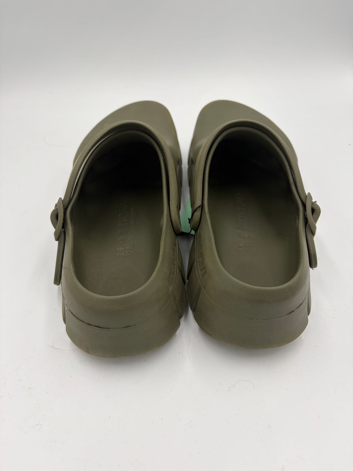 Green birkenstock rubber clogs, 39