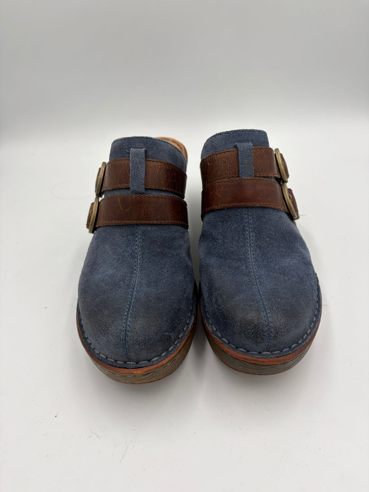 blue Born wooden suede clogs, 9M