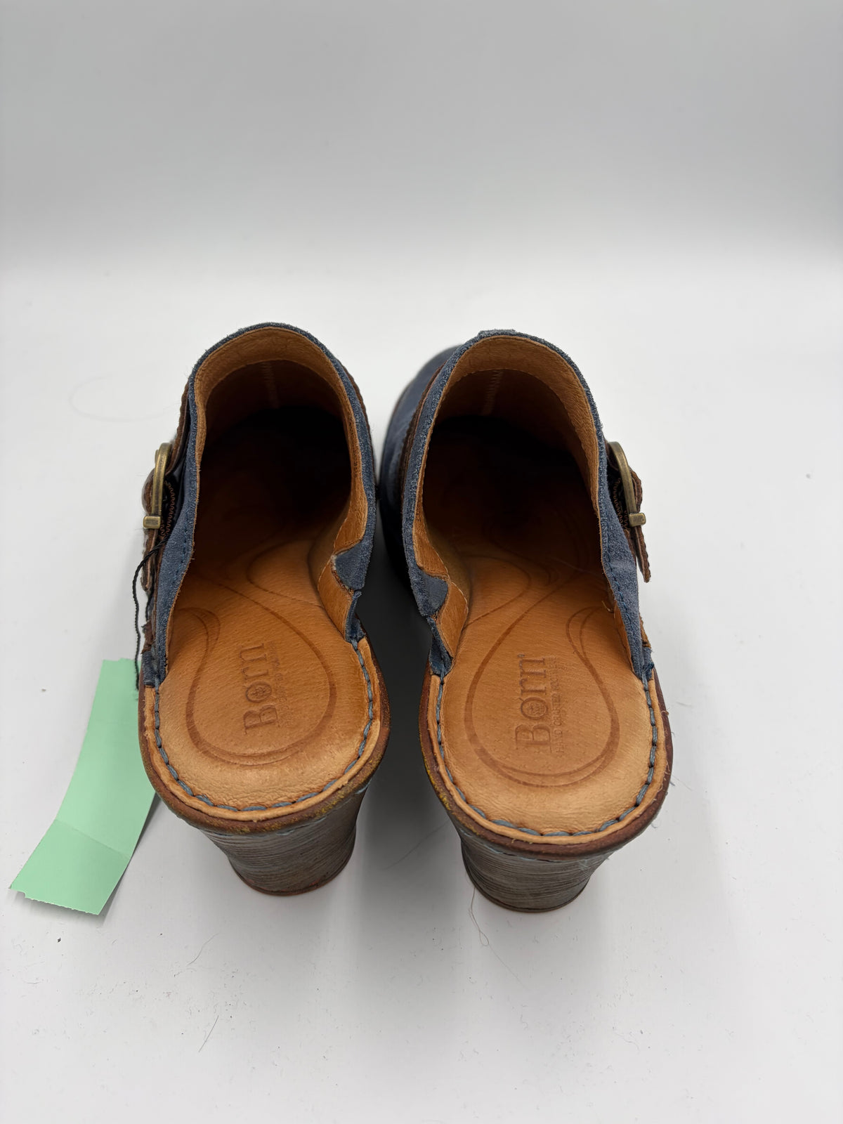 blue Born wooden suede clogs, 9M