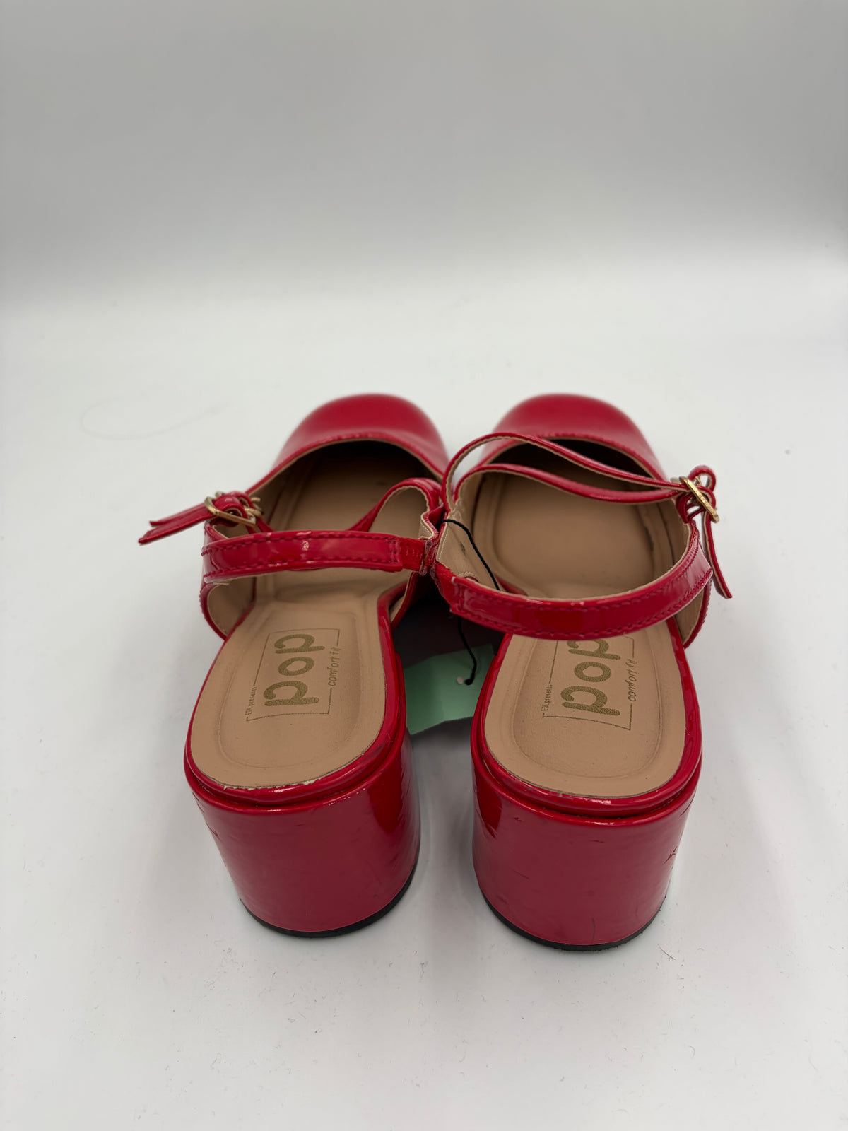 Red POP Double Buckle Block Heel, 9.5
