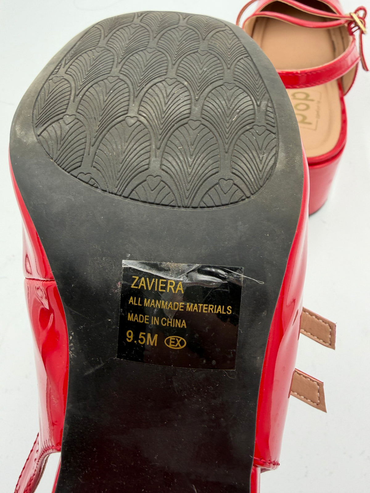 Red POP Double Buckle Block Heel, 9.5