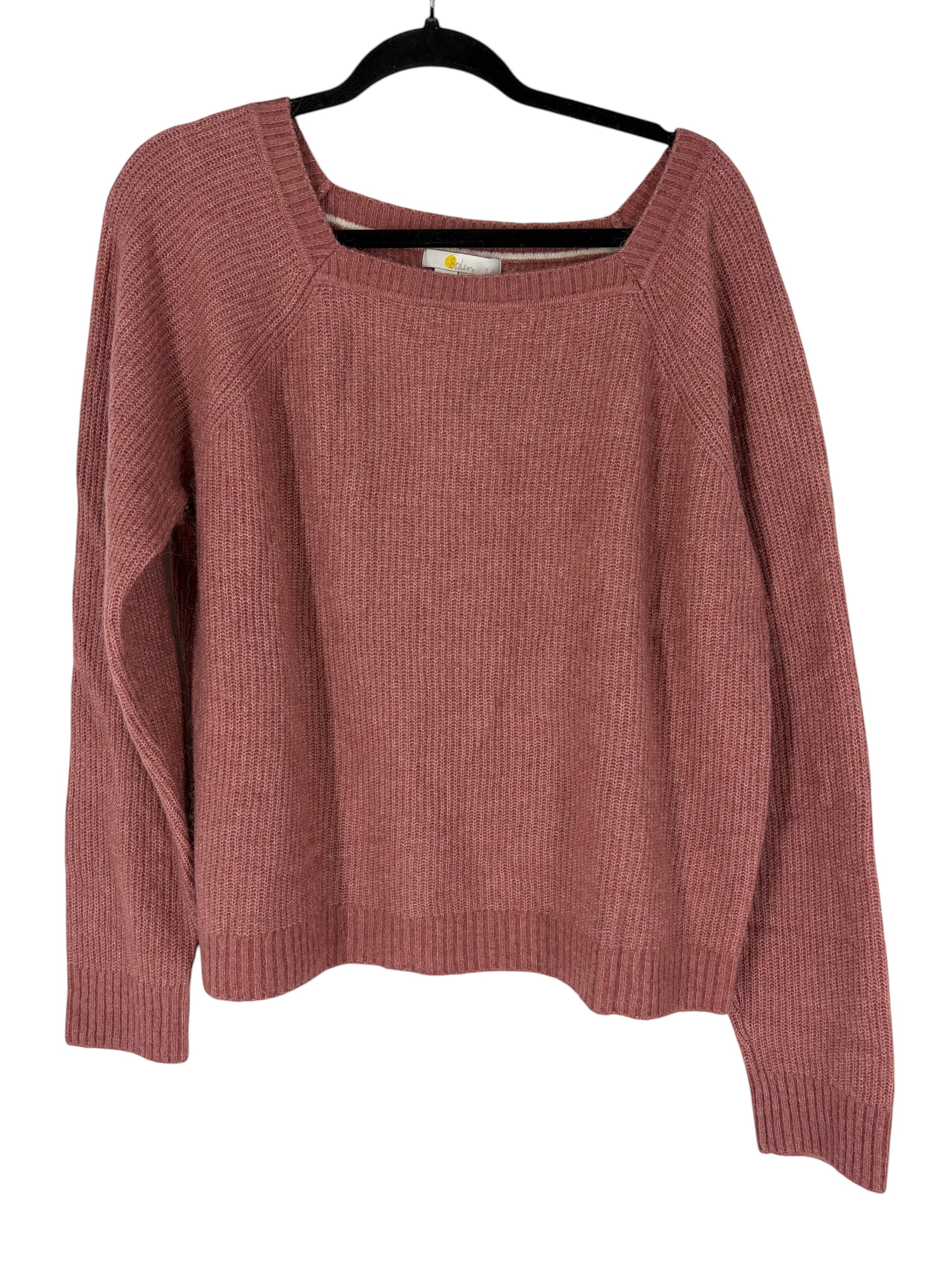 Per Diem Thrifts Boden dusty rose ribbed knit pullover sweater with a square neckline and long raglan sleeves.